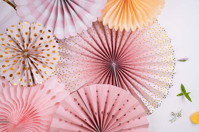 PapaKit Origami Wall Decoration Set (8 Assorted Round Paper Fans) Birthday Party Baby Shower Wedding Events Decor | Creative Art Design Pattern (Sparkling Pink Rose Blush  8 Piece Set) - Image 3